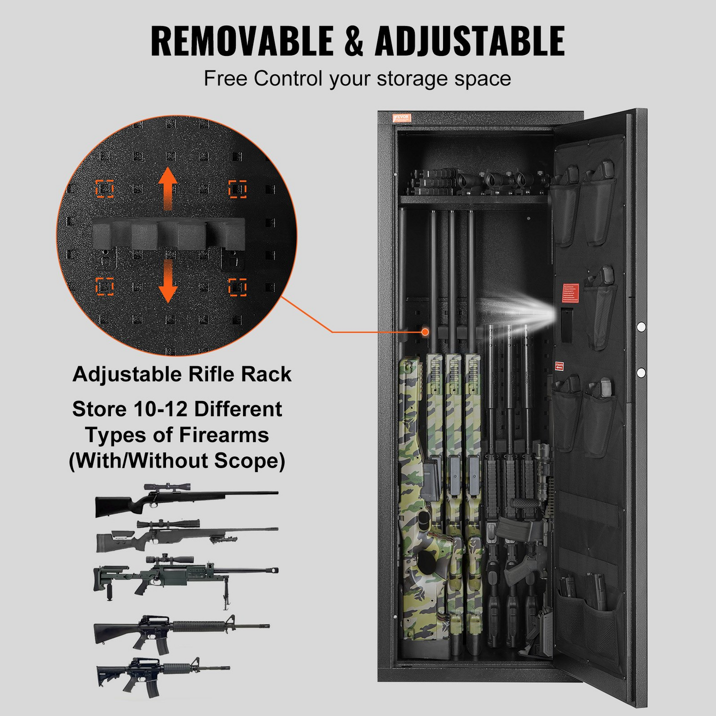 VEVOR 10-12 Rifles Gun Safe, Rifle Safe with Lock & Digital Keypad, Quick Access Tall Gun Storage Cabinet with Removable Shelf, Rifle Cabinet for Home Rifle and Shotguns