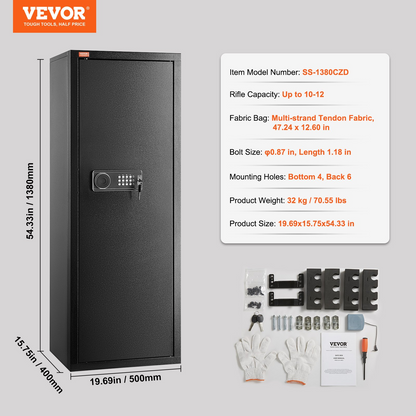 VEVOR 10-12 Rifles Gun Safe, Rifle Safe with Lock & Digital Keypad, Quick Access Tall Gun Storage Cabinet with Removable Shelf, Rifle Cabinet for Home Rifle and Shotguns