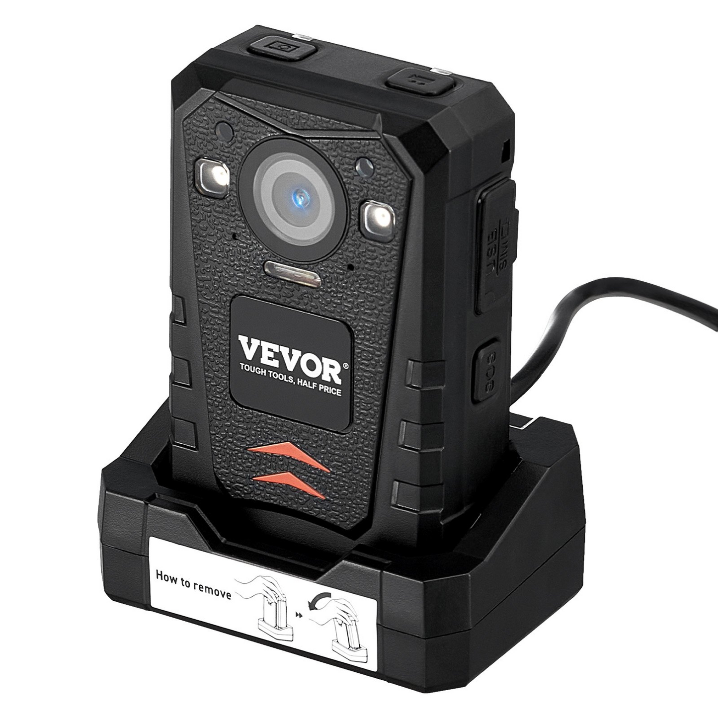 VEVOR 1440P HD Police Body Camera, 64GB Body Cam med Audio Video Recording Picture, Inbyggt 3500 mAh batteri, 2,0" LCD, Infrarött Night Vision, Vattentät GPS Personal Body Cam för brottsbekämpning