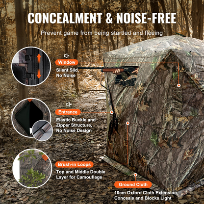 VEVOR Hunting Blind, 270° See Through Ground Blind, 2-3 Person Pop Up Deer Blind for Hunting with Carrying Bag, Portable Resilient Hunting Tent, 3 Horizontal Windows for Turkey and Deer Hunting