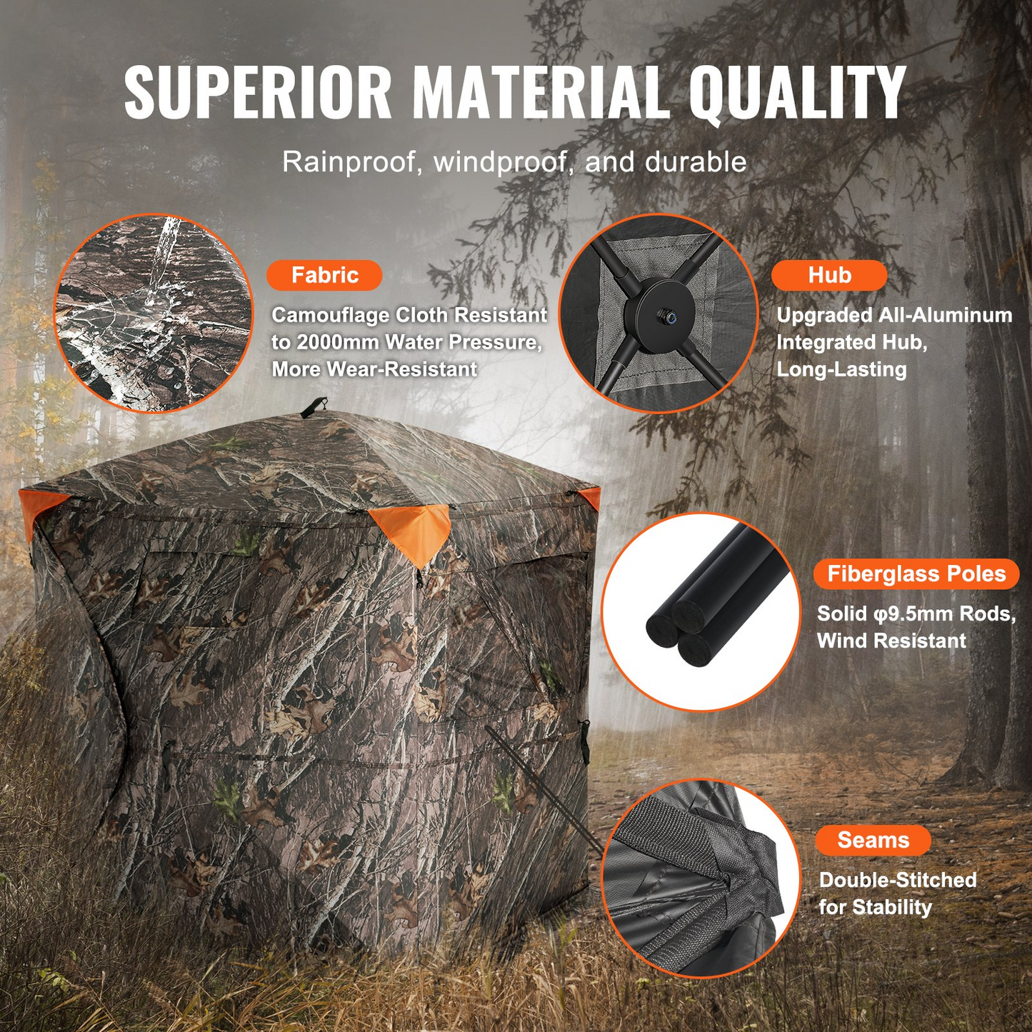 VEVOR Hunting Blind, 270° See Through Ground Blind, 2-3 Person Pop Up Deer Blind for Hunting with Carrying Bag, Portable Resilient Hunting Tent, 3 Horizontal Windows for Turkey and Deer Hunting