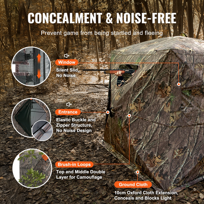 VEVOR Hunting Blind, 270° See Through Ground Blind, 4-5 Person Pop Up Deer Blind for Hunting with Carrying Bag, Portable Resilient Hunting Tent, One-Way See-Through Mesh for Turkey and Deer Hunting