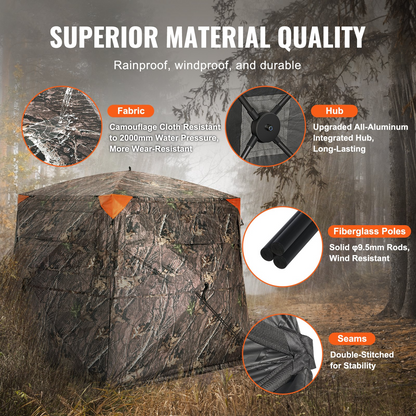 VEVOR Hunting Blind, 270° See Through Ground Blind, 4-5 Person Pop Up Deer Blind for Hunting with Carrying Bag, Portable Resilient Hunting Tent, One-Way See-Through Mesh for Turkey and Deer Hunting