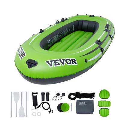 VEVOR Inflatable Boat, 5-Person Inflatable Fishing Boat, Strong PVC Portable Boat Raft Kayak, 45.6" Aluminum Oars, High-Output Pump, Fishing Rod Holders, and 2 Seats, 1100 lb Capacity for Adults, Kids