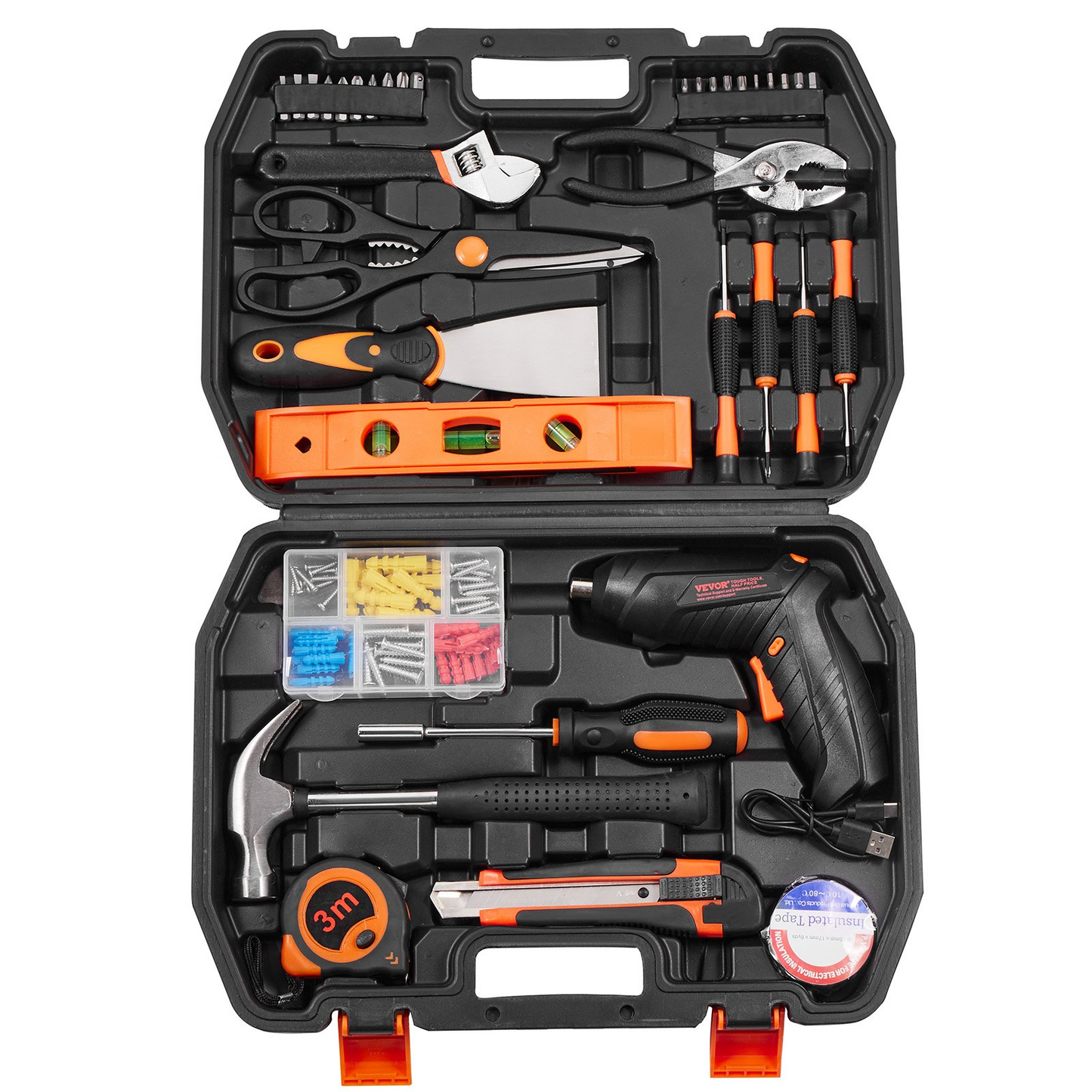 VEVOR Tool Kit 96 Piece Household Hand Tool Set Cordless Screwdriver Tool Case