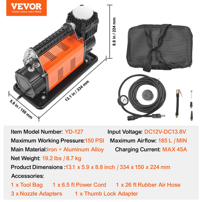 VEVOR Heavy Duty luftkompressor 7.06CFM 150PSI Bärbar däckinflatorluftpump