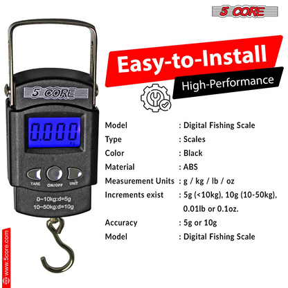 5 Core Digital Fiskevåg 110lb/50kg Hängande bagagevåg med måttband