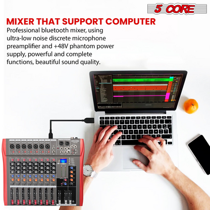 5 Core Audio Mixer 8 Channel DJ Equipment with Bluetooth USB Sound Board Console