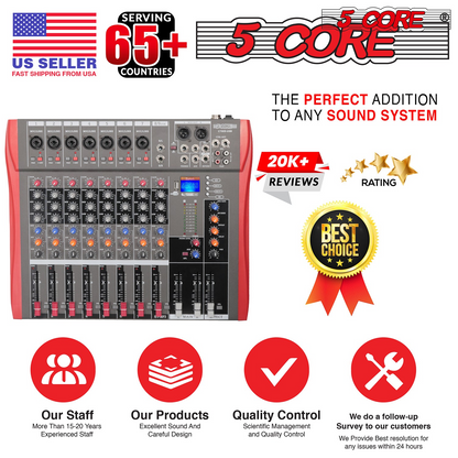 5 Core Audio Mixer 8 Channel DJ Equipment with Bluetooth USB Sound Board Console