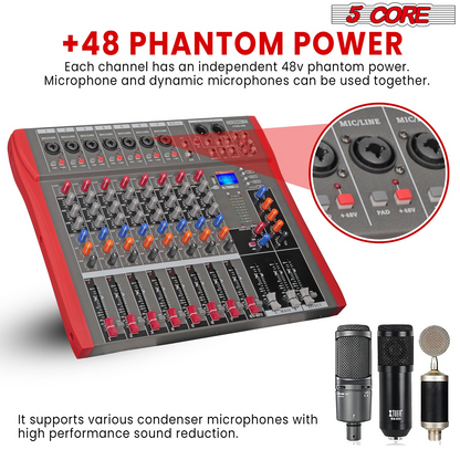 5 Core Audio Mixer 8 Channel DJ Equipment with Bluetooth USB Sound Board Console