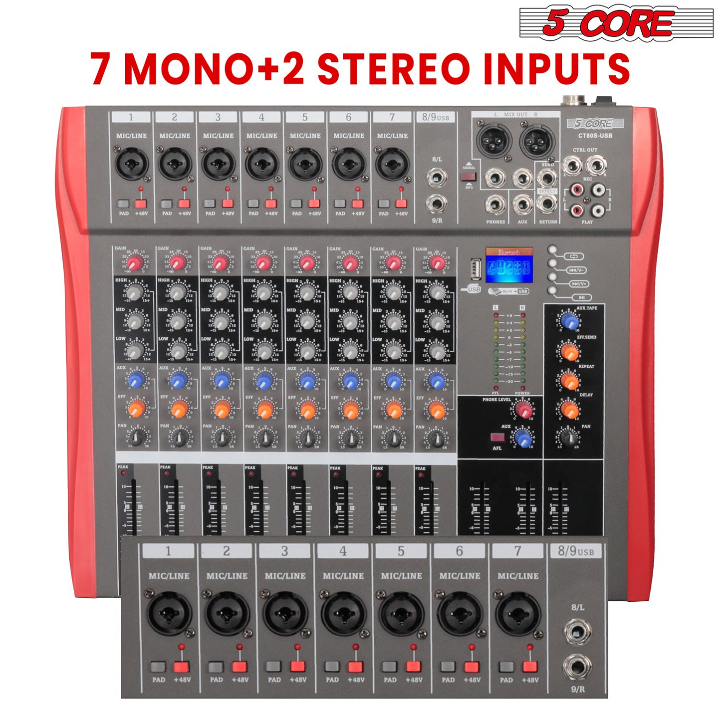 5 Core Audio Mixer 8 Channel DJ Equipment with Bluetooth USB Sound Board Console