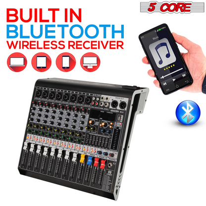 5 Core Audio Mixer 8 Channel DJ Equipment with Bluetooth USB Console Sound Board