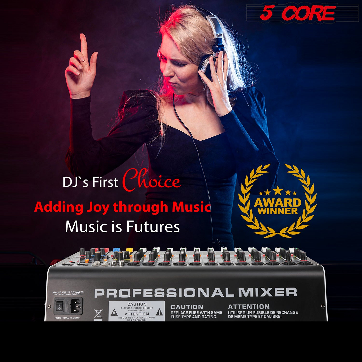 5 Core Audio Mixer 8 Channel DJ Equipment with Bluetooth USB Console Sound Board