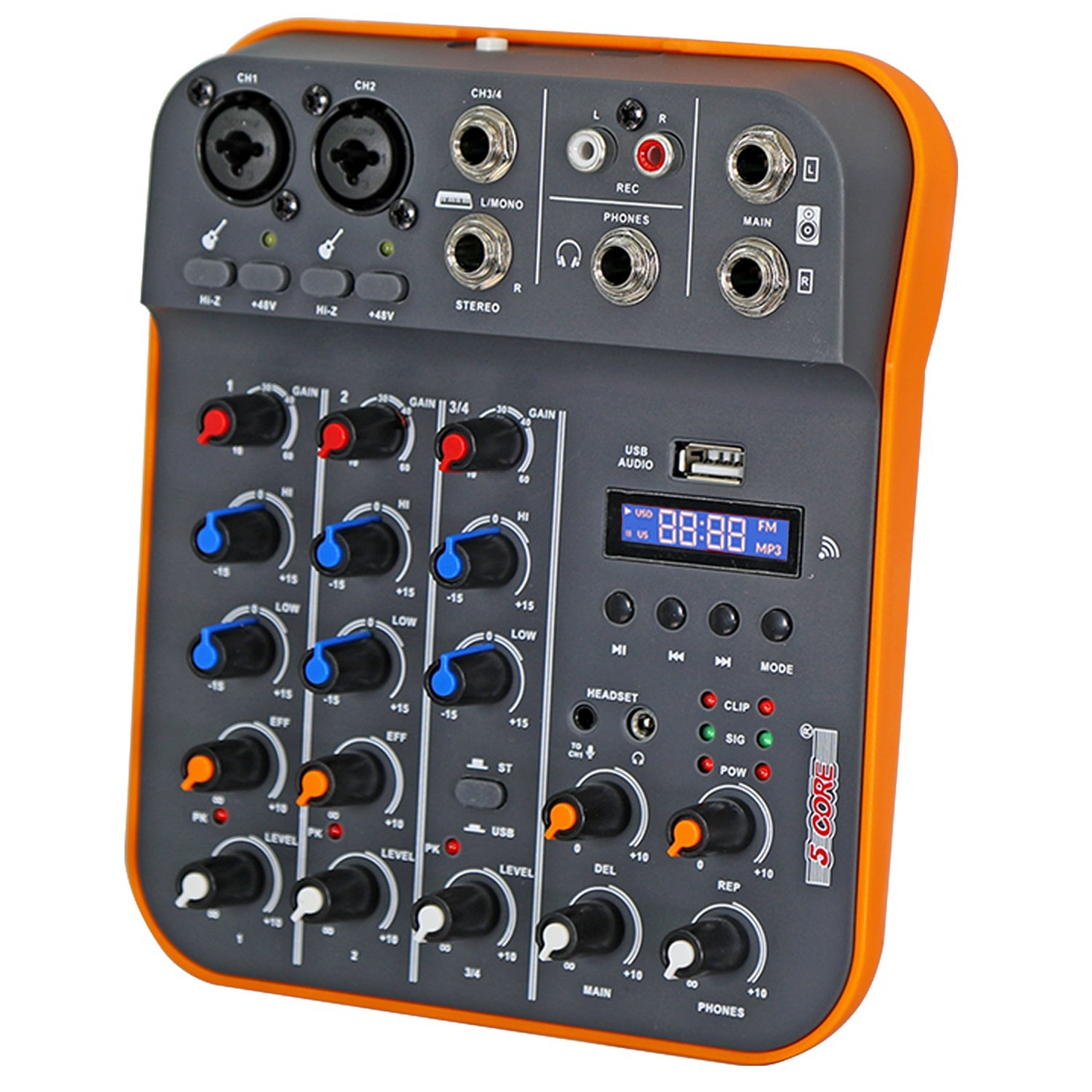 5 Core Audio Mixer 4-kanals DJ-utrustning med Bluetooth USB-ljudkortskonsol