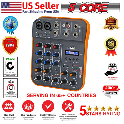 5 Core Audio Mixer 4 Channel DJ Equipment with Bluetooth USB Sound Board Console