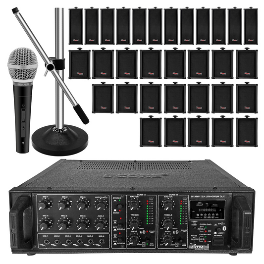 5 Core 4000W PA System Outdoor Indoor Commercial Industrial Grade Paging Kit w/ 32 Wall Speakers