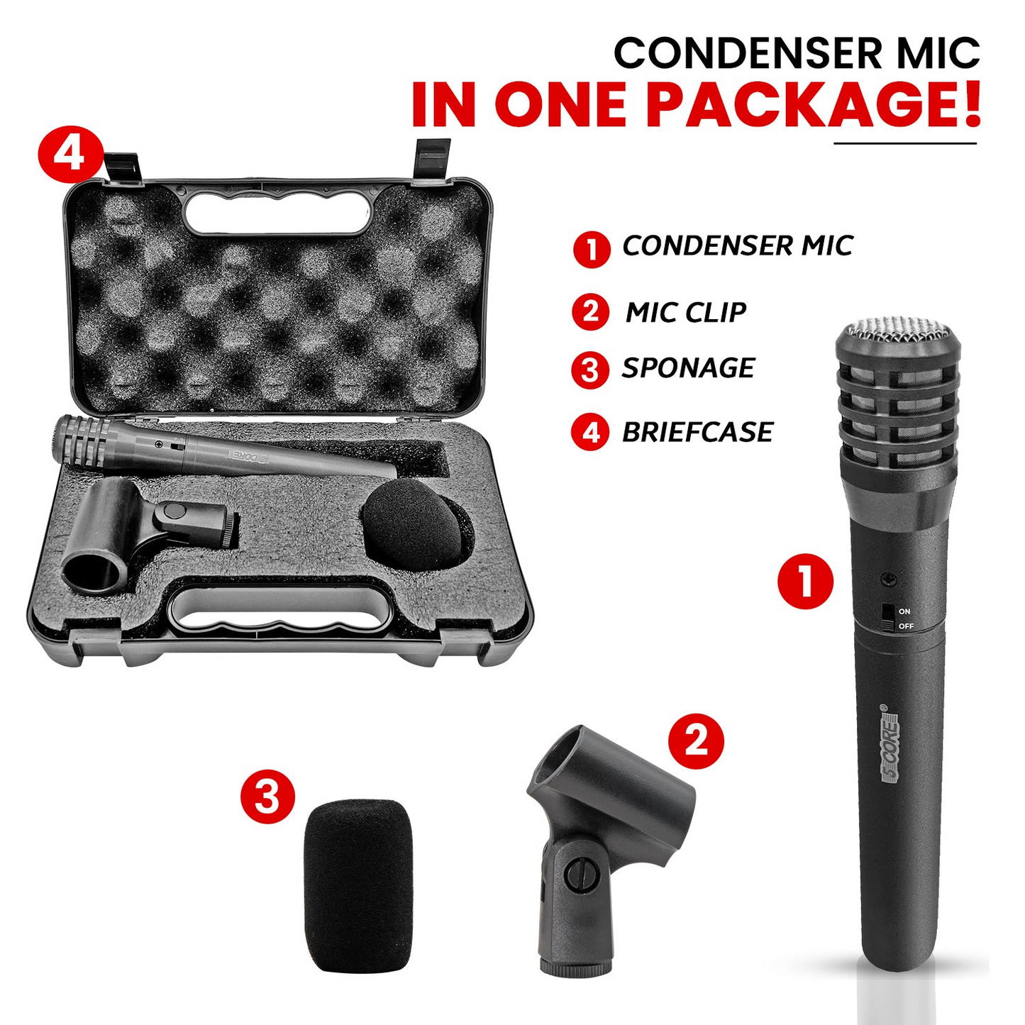 5 Core Dynamic Instrument Microphone Professionell XLR Cardioid Pencil Stick Kondensatormikrofon