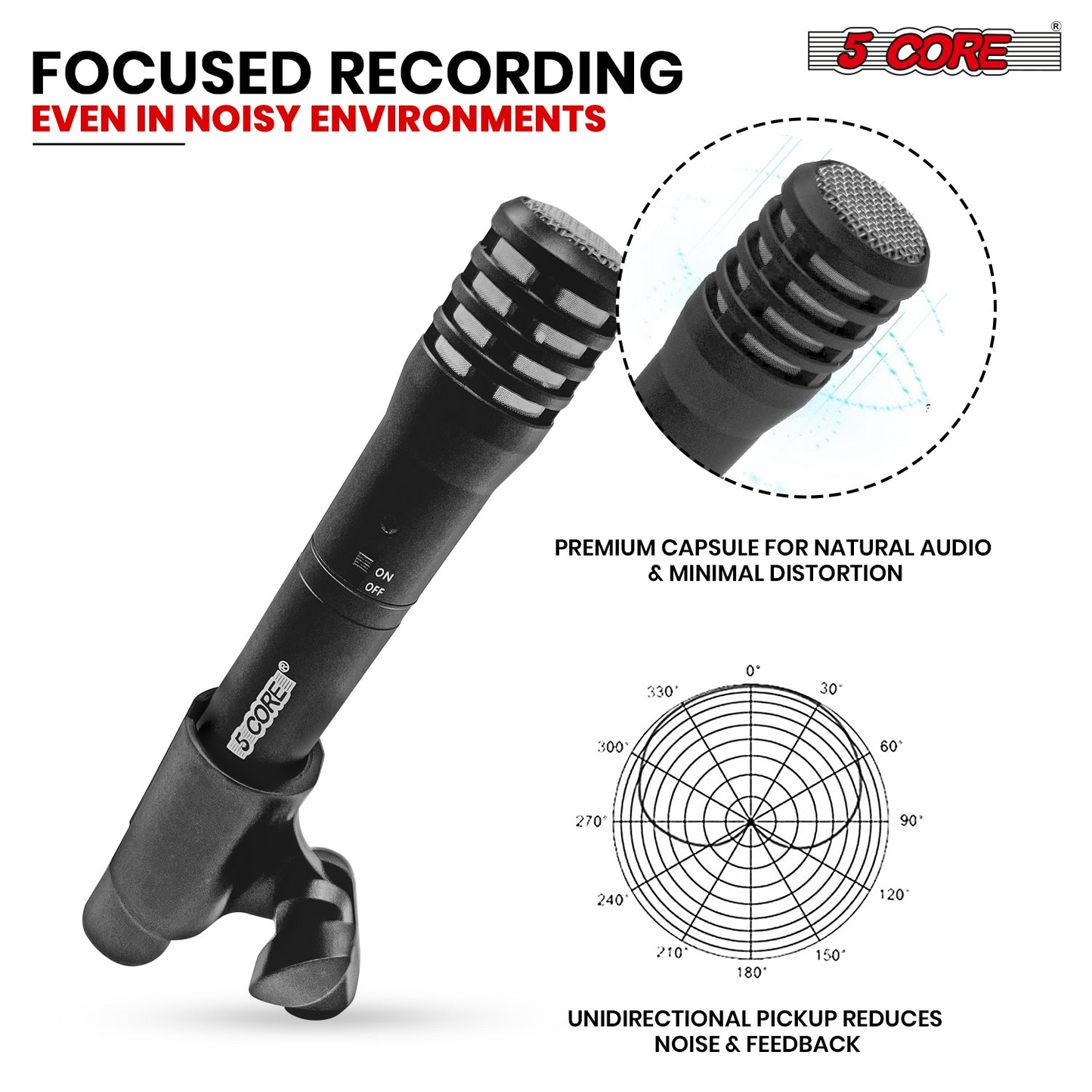 5 Core Dynamic Instrument Microphone Professionell XLR Cardioid Pencil Stick Kondensatormikrofon