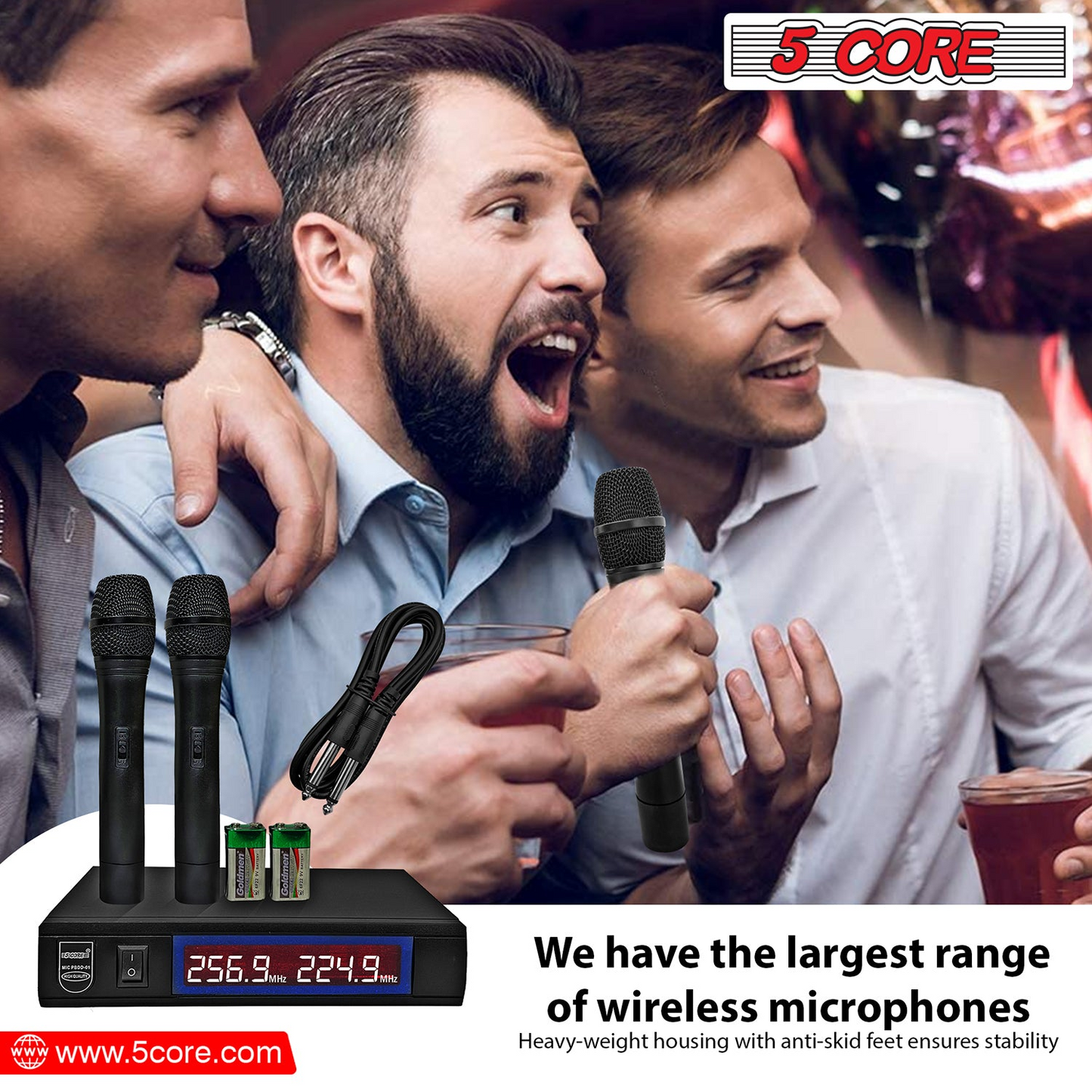 5Core Wireless Microphone VHF Fixed Dual Frequency Microfono Inalambrico 100FT Range