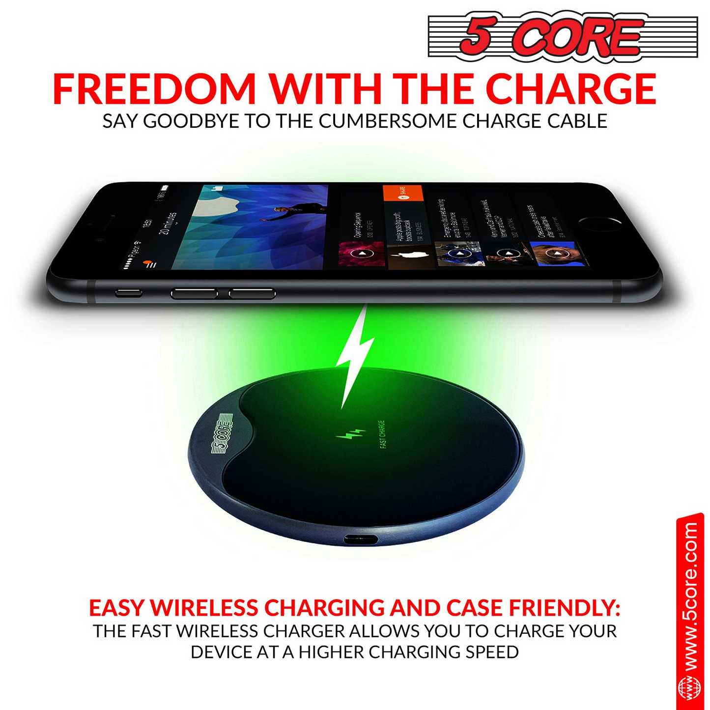 5Core Wireless Phone Charging Pad 15W Qi-Certified Fast Charger Mat Cargador