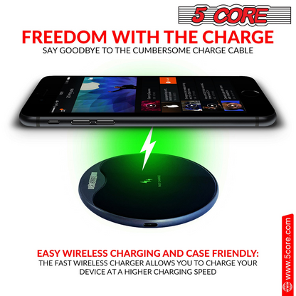 5Core Wireless Phone Charging Pad 15W Qi-Certified Fast Charger Mat Cargador