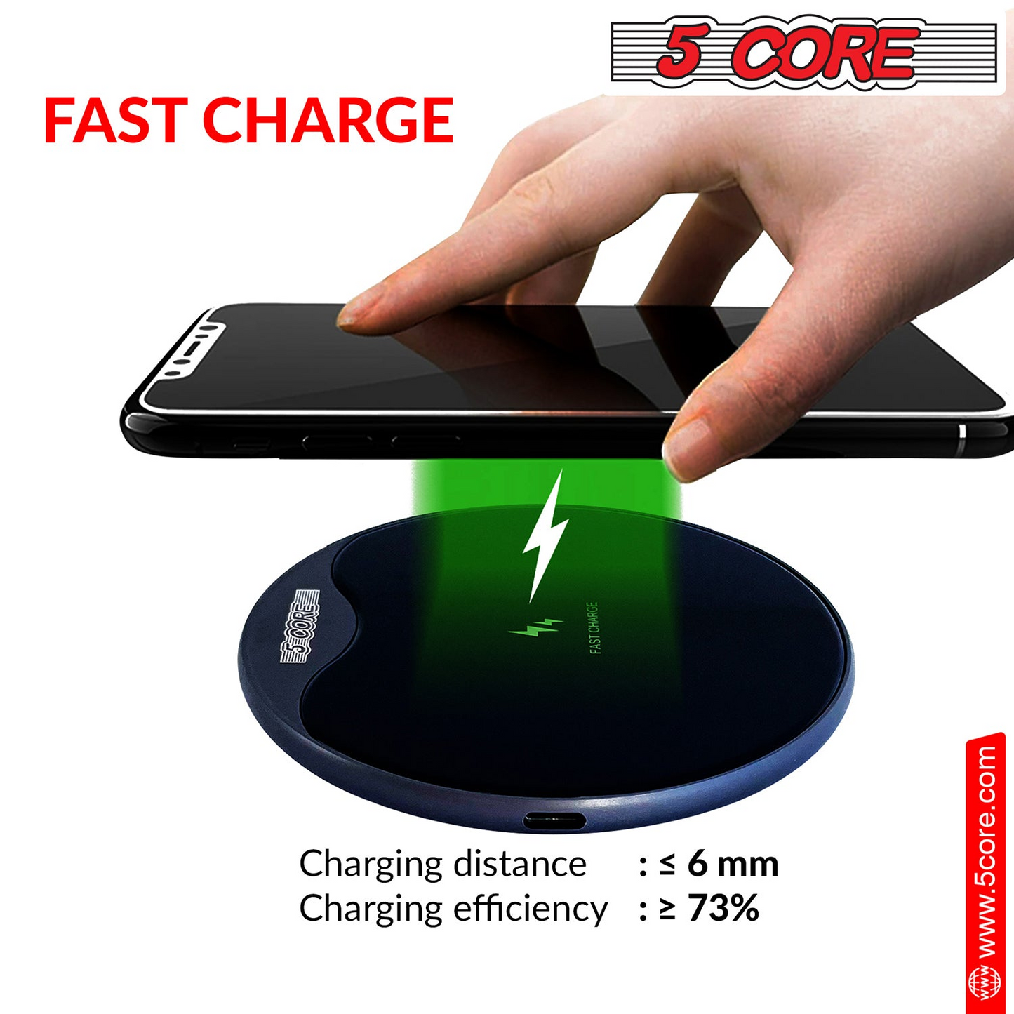 5Core Wireless Phone Charging Pad 15W Qi-Certified Fast Charger Mat Cargador