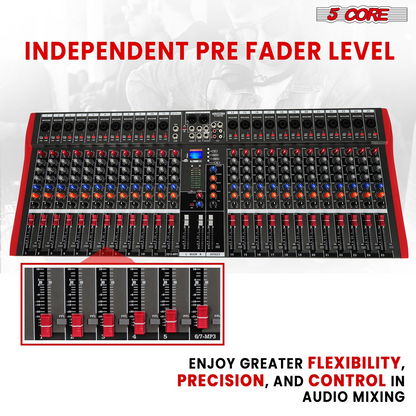 5Core Audio Mixer 24 Channel DJ Mixing Board Bluetooth USB Analog Professional Mezclador De Audio