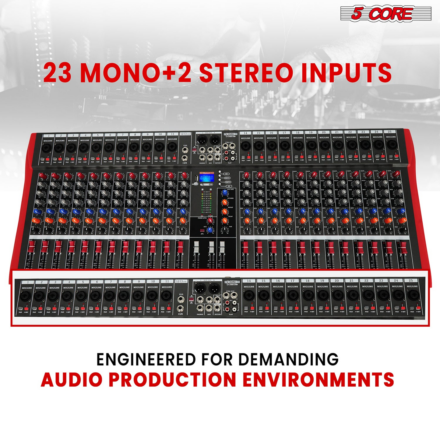 5Core Audio Mixer 24 Channel DJ Mixing Board Bluetooth USB Analog Professional Mezclador De Audio