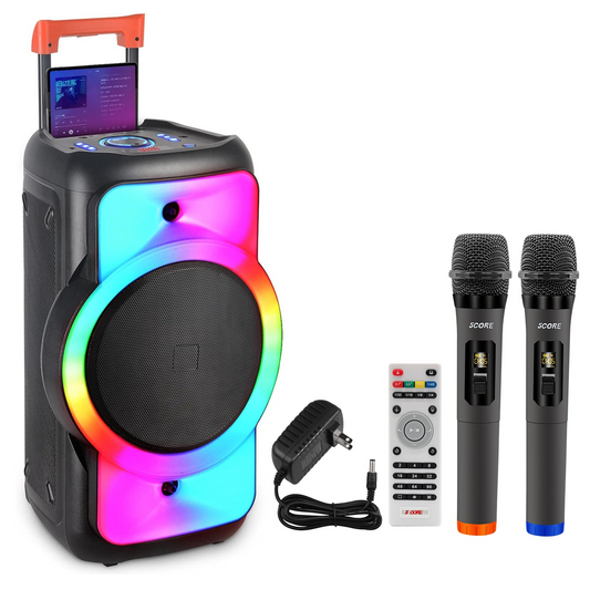 5 Core Bluetooth Party Speaker 12 tum PA RGB Partybox Karaoke Machine + 2 trådlösa mikrofoner