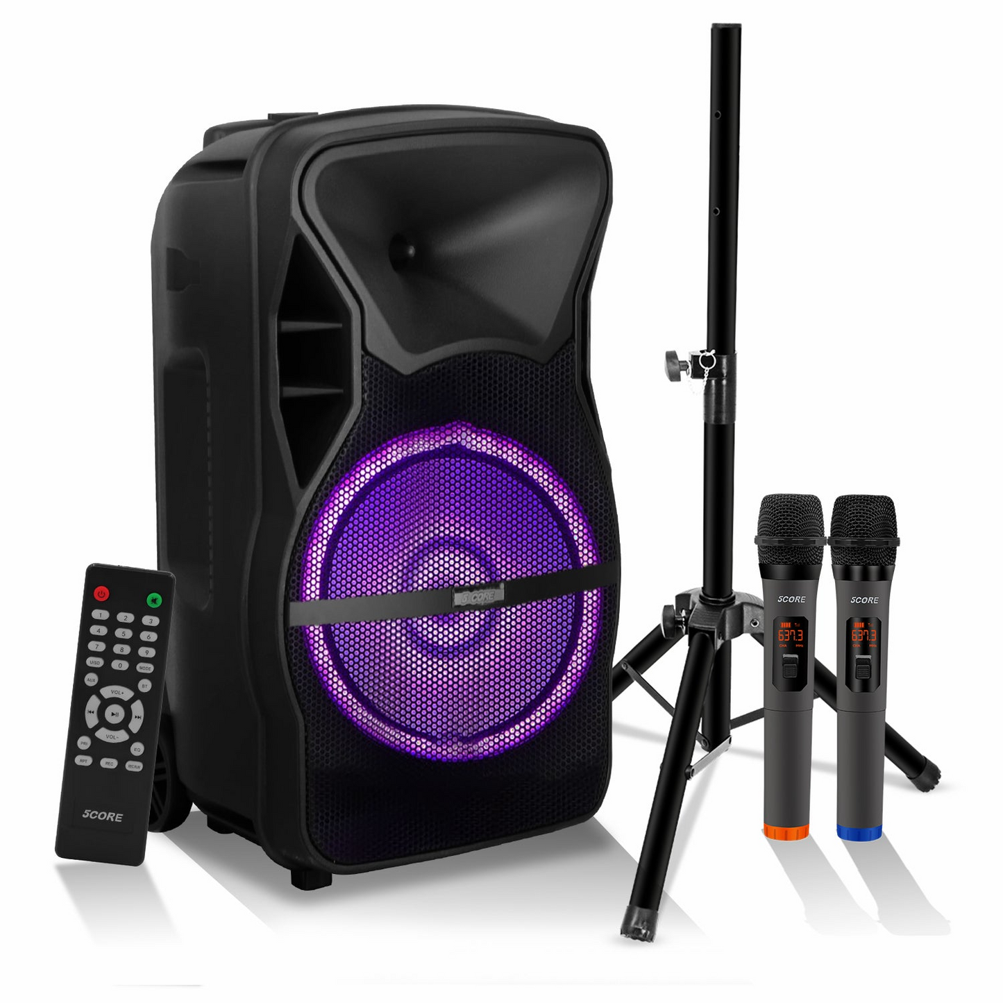 5Core15 inch PA Portable Bluetooth Party Speaker Karaoke Boombox + 2 Wireless Mics