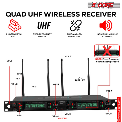 5 Core trådlösa mikrofoner 8-kanals Karaoke Professionell UHF Singing Mic System Trådlösa mikrofoner