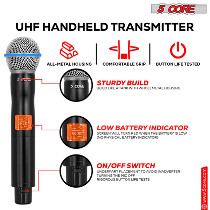 5Core Wireless Microphones 8 Channel Karaoke Professional UHF Singing Mic System Cordless Microfonos