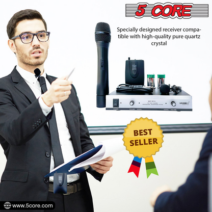 5Core Wireless Microphone VHF Handheld Microfono Inalambrico & 1 Collar Mic + Receiver