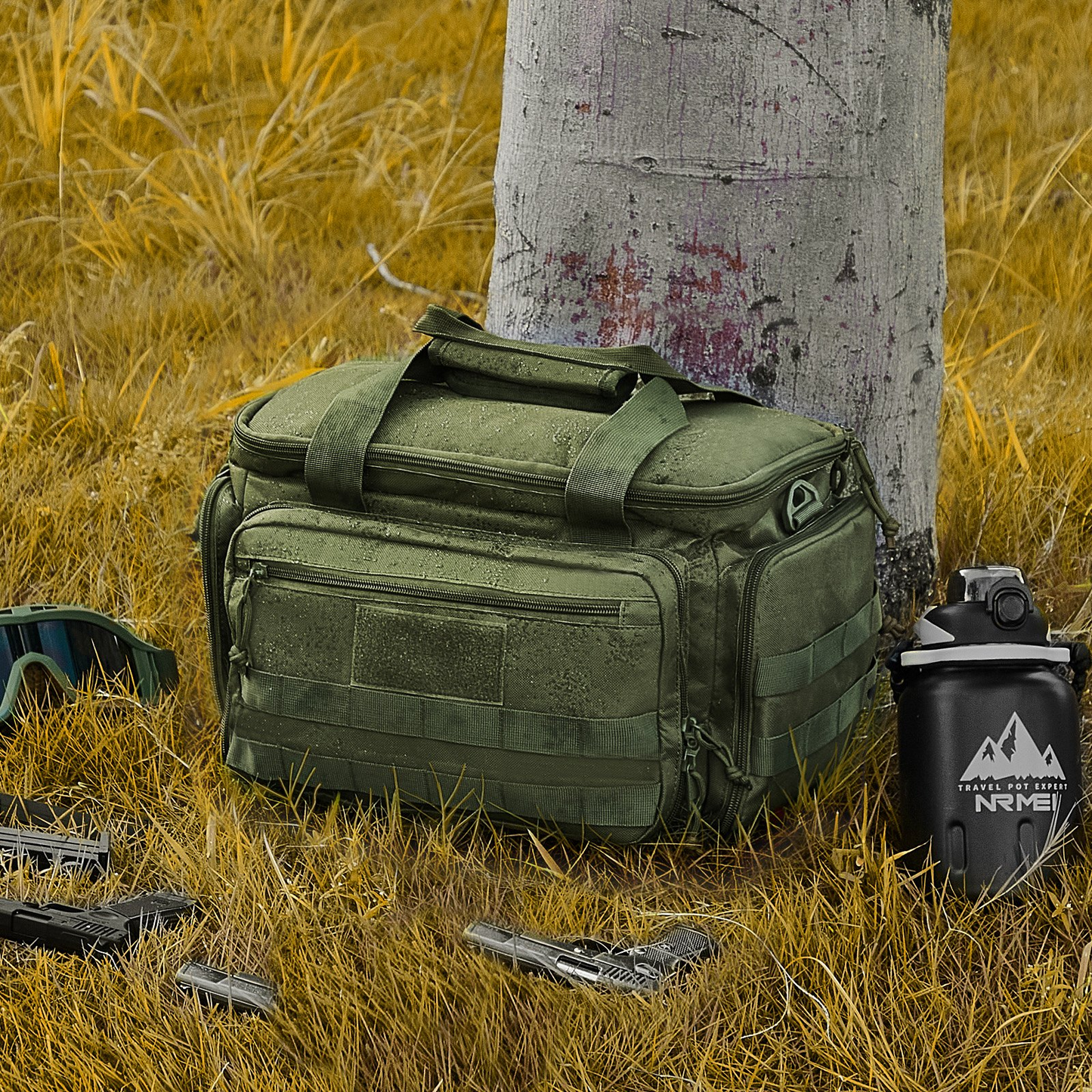 VEVOR Range Bag för 4 Pistols Tactical Gun Range Bag Enkel axelremsa Grön