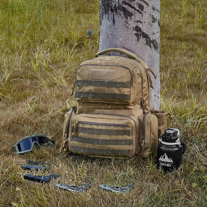 VEVOR Tactical Range ryggsäck för 6 pistoler Gun Backpack Brown, Range Bag for handeldvapen Gun Case Bag med låsbar dragkedja för skjutbana utomhusjakt