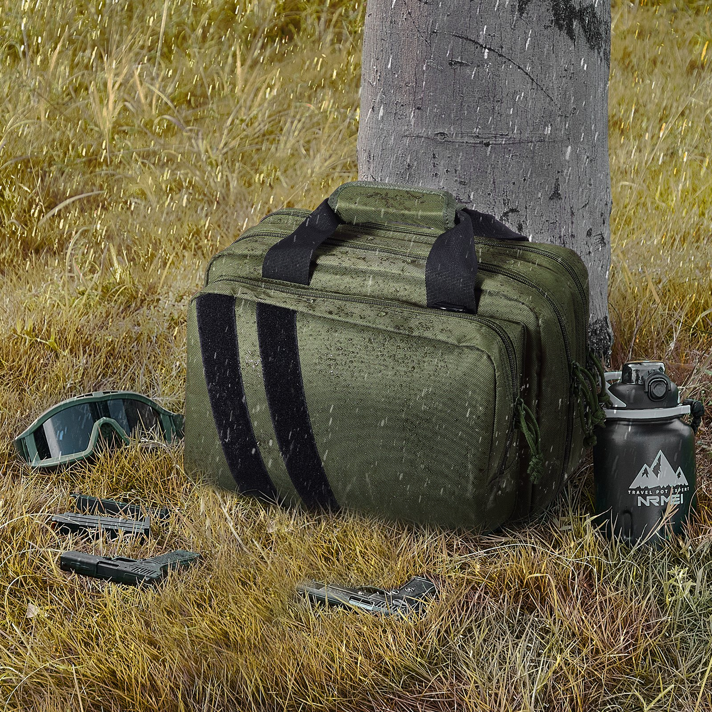 VEVOR Range Bag för 2 Pistols Tactical Gun Bag 2 Inbyggda Pistol Bags Grön， Range Bag för handeldvapen Vapenväska med låsbar dragkedja för skjutbana utomhusjakt