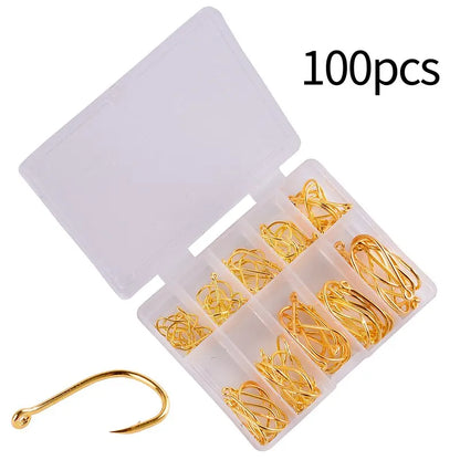 100PCS Fishing Hook with Loop Barbed Crucian Carp Fishing Hook Luyatai Fishing Sea Fishing Hook Set Sea Fishing Accessories