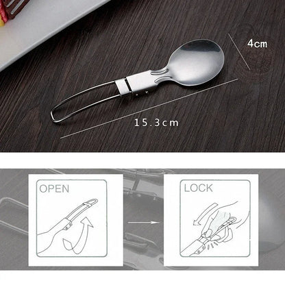 Outdoor Camping Picnic Stainless Steel Spoon Tableware Camp Titanium Spork Folding Camp Spoon Utensil Portable Camping Equipment