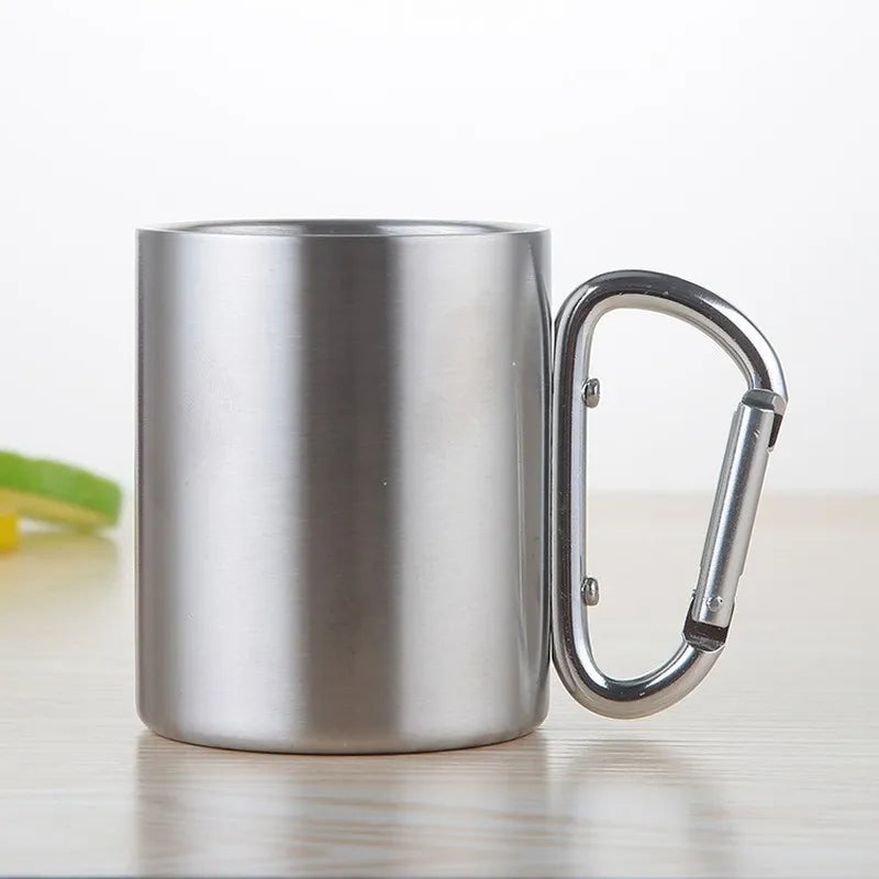 "Durable Stainless Steel Camping Mug with Carabiner Handle - Perfect for Outdoor Adventures! (220/300/450ml)"