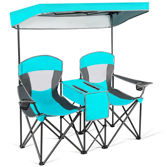 Portable Folding Camping Canopy Chairs W/ Cup Holder Cooler Outdoor