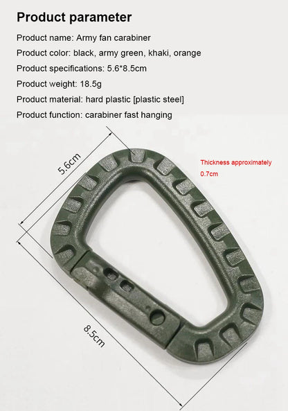 1Pcs Medium Tactical Hiking Accessories Outdoor Carabiner Trekking Backpack Buckle D Shape Plastic Carabiner Outdoor Safety Buck