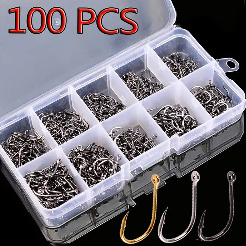 100PCS Fishing Hook with Loop Barbed Crucian Carp Fishing Hook Luyatai Fishing Sea Fishing Hook Set Sea Fishing Accessories