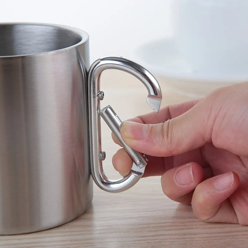 "Durable Stainless Steel Camping Mug with Carabiner Handle - Perfect for Outdoor Adventures! (220/300/450ml)"