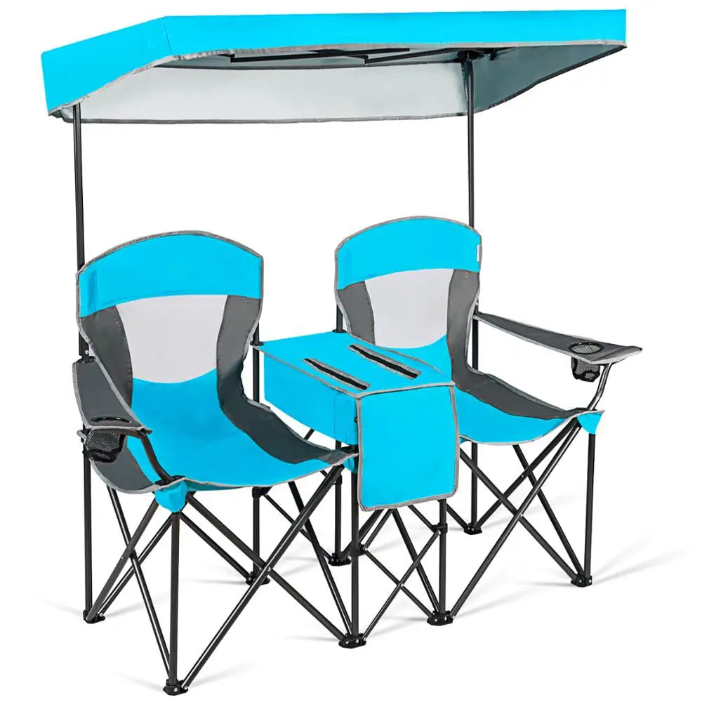 Portable Folding Camping Canopy Chairs W/ Cup Holder Cooler Outdoor